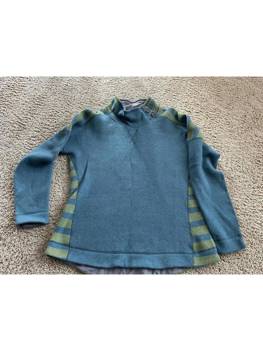 Marmot Vivian Wool Blend Sweater Womensย XL Teal and Yellow Long Sleeve